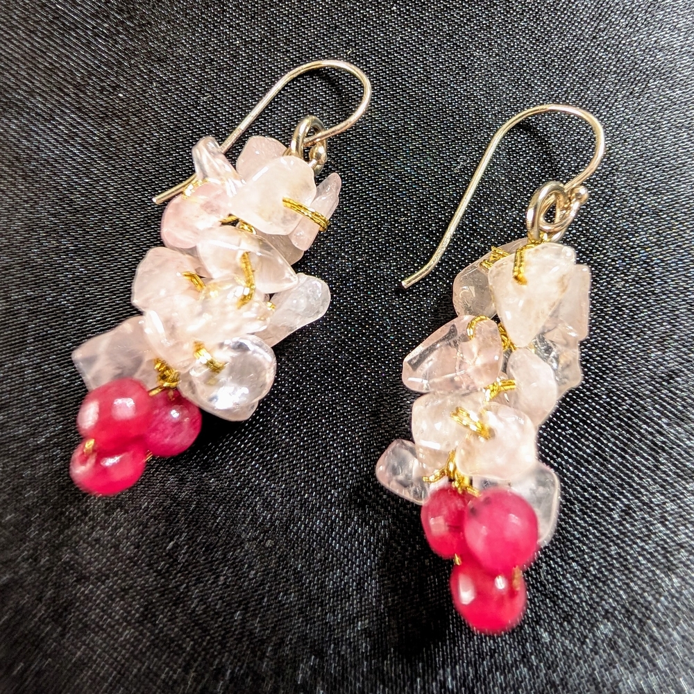 Elegant Pink and Gold Cluster Earrings